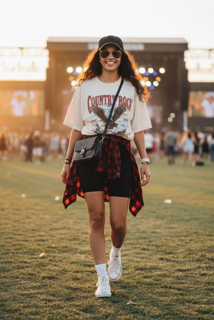 9. Bike Shorts with Oversized Tee