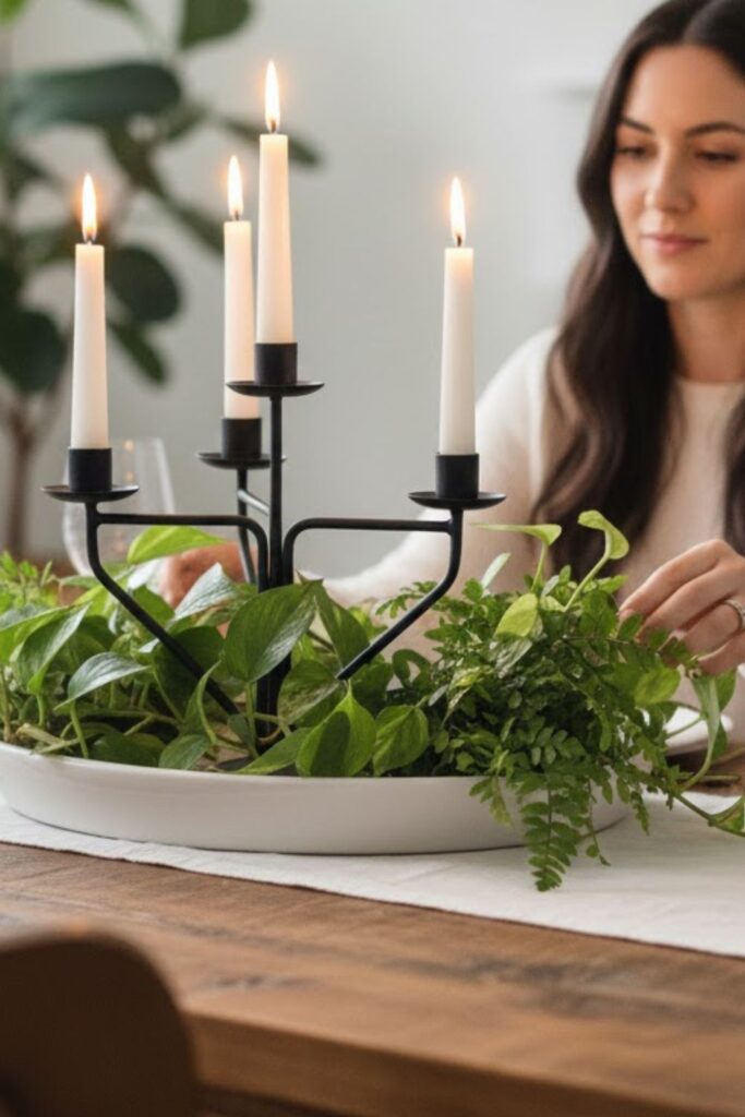 9. Candle and Plant Duo Centerpiece