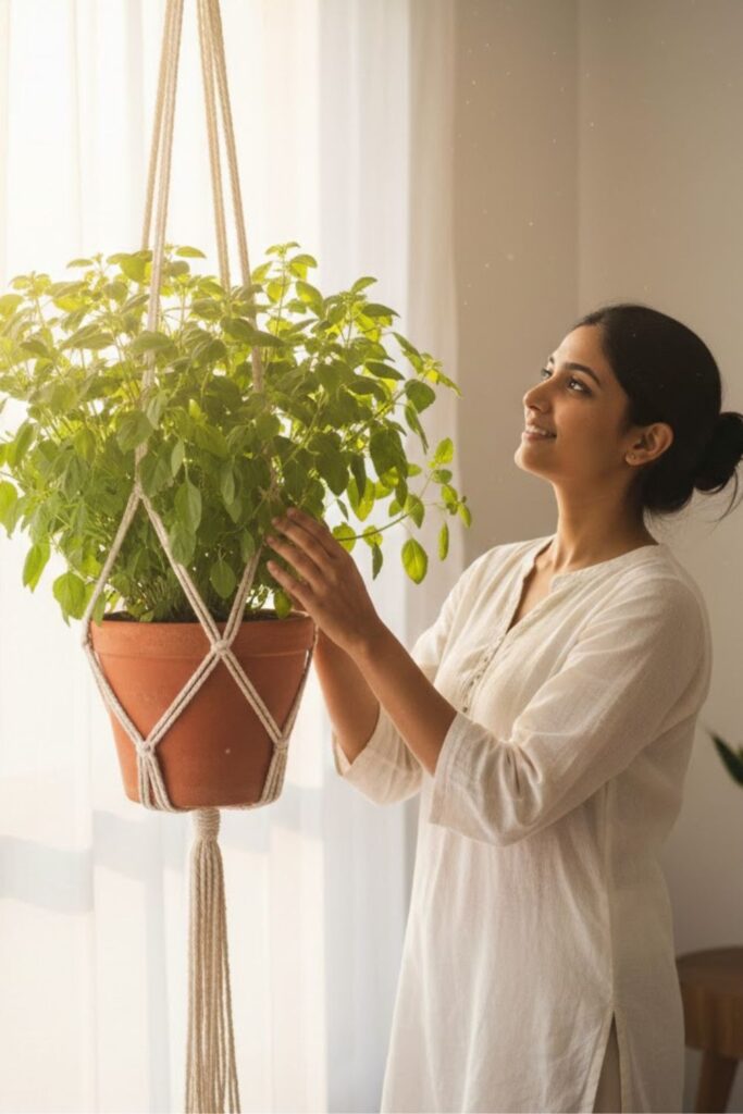 9. Hanging Tulsi Planter for Modern Homes