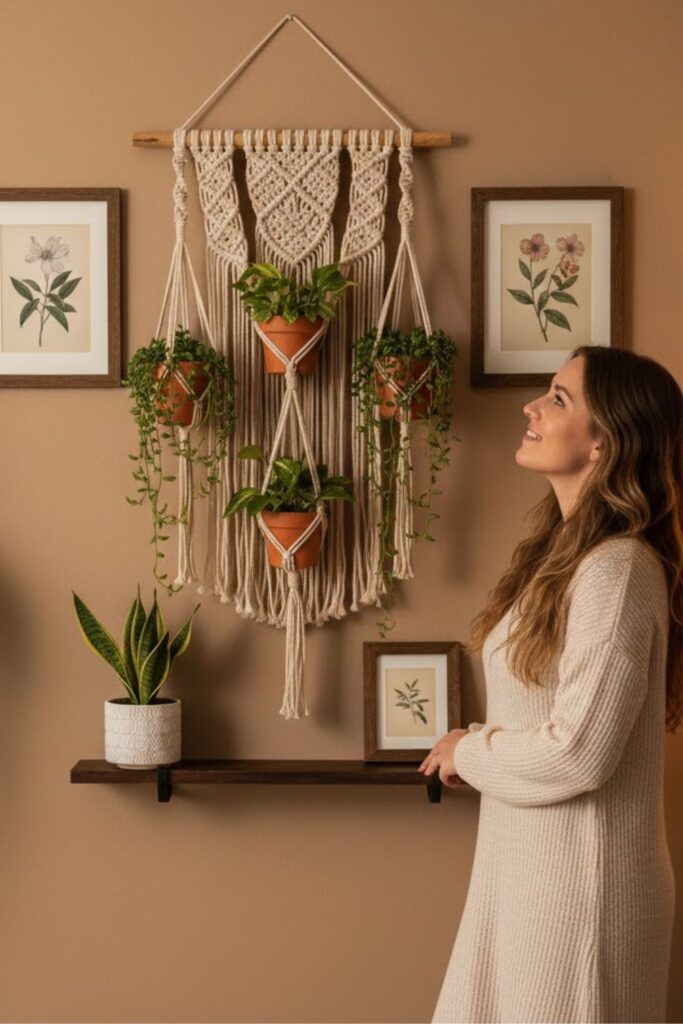 9. Incorporate Macramé and Framed Prints