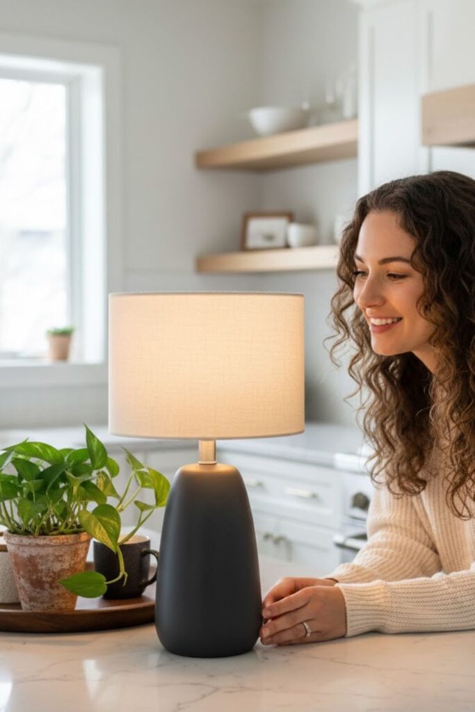 9. Kitchen Counter Lamps Decor Paired With Greenery