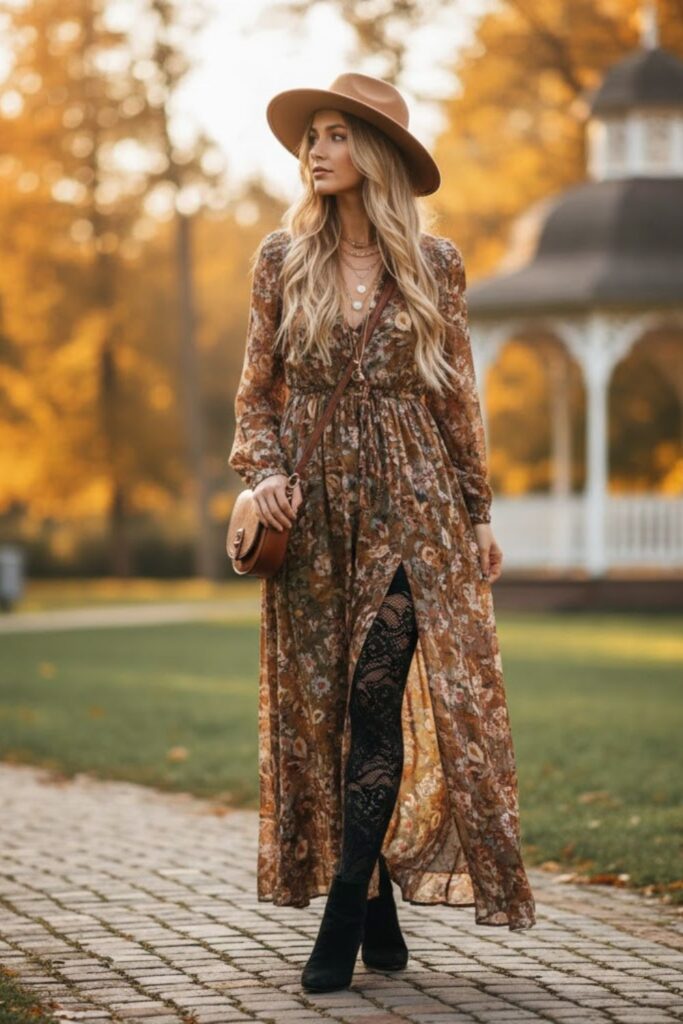 9. Lace Leggings with Maxi Dress Layering