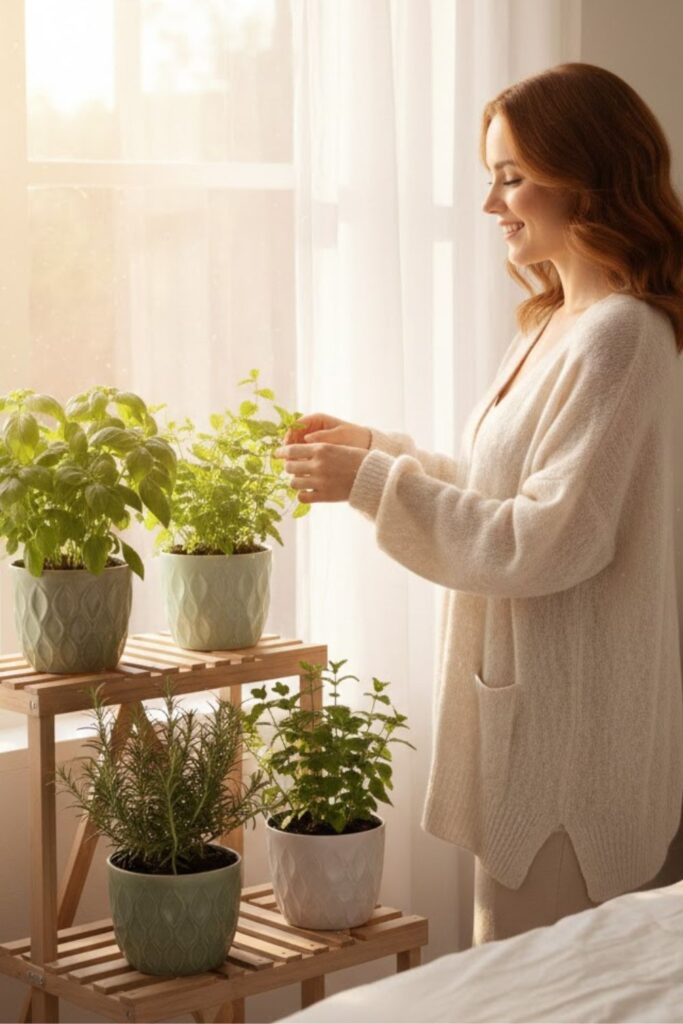 9. Mini Herb Garden on a Plant Stand