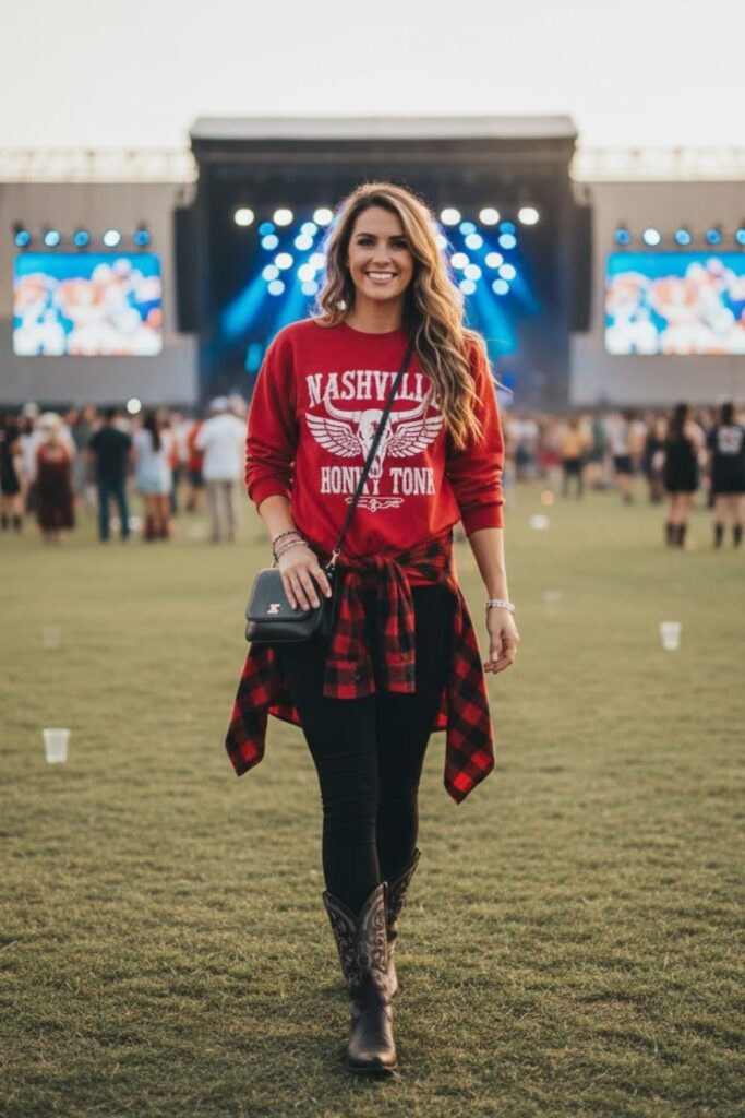 9. Red Graphic Sweatshirt with Leggings