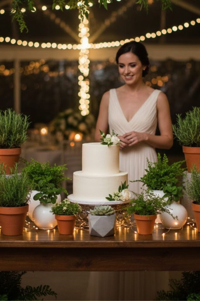 9. Style the Cake Table with Greenery