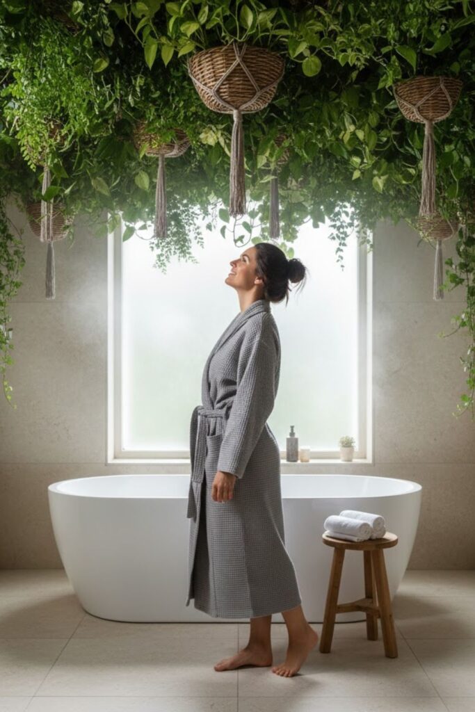 13. Bathroom Ceiling Plant Accents