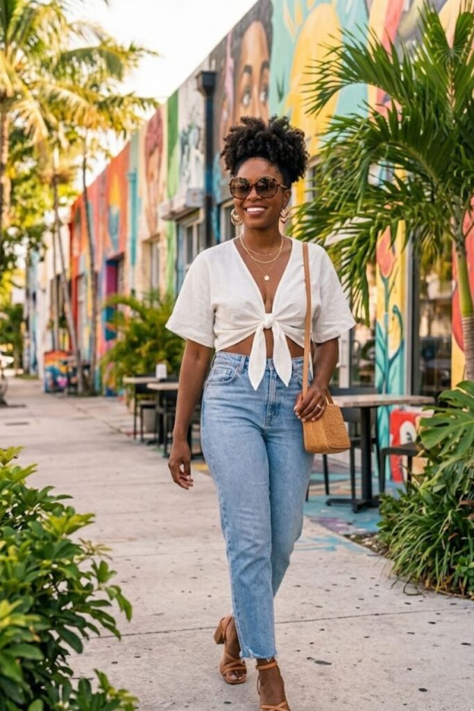 1. Crop Top with High-Waist Jeans