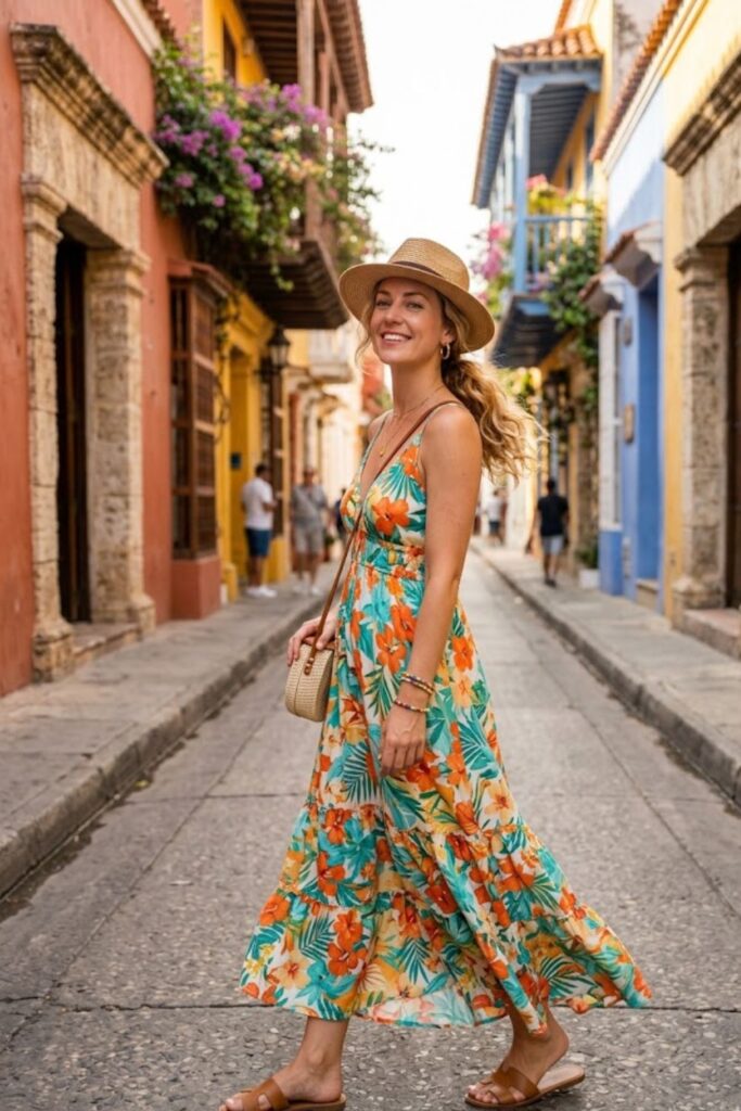 1. Flowy Maxi Dress with Sandals