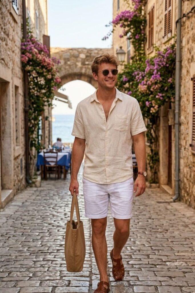 1. Linen Button-Up with Tailored Shorts