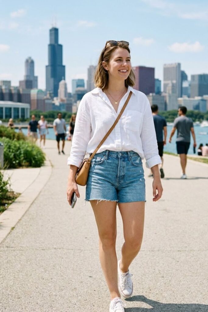 1. Linen Shirt with Denim Shorts