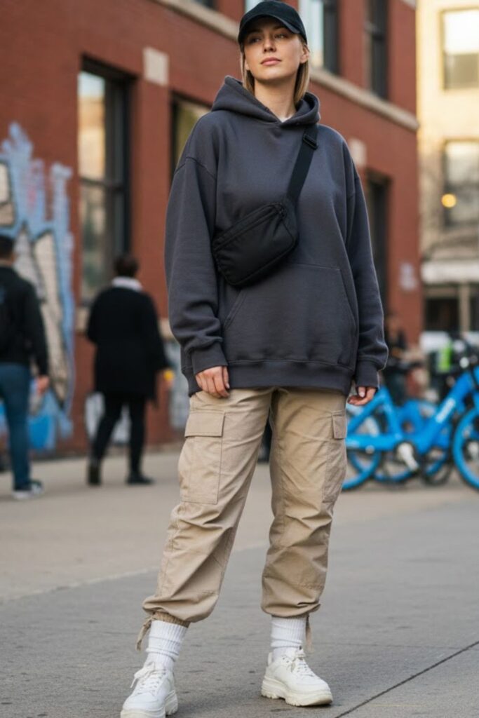 1. Oversized Hoodie with Cargo Pants
