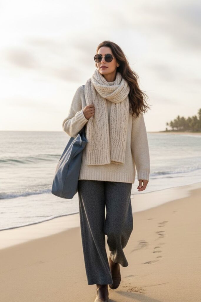 1. Oversized Knit Sweater with Wide-Leg Pants