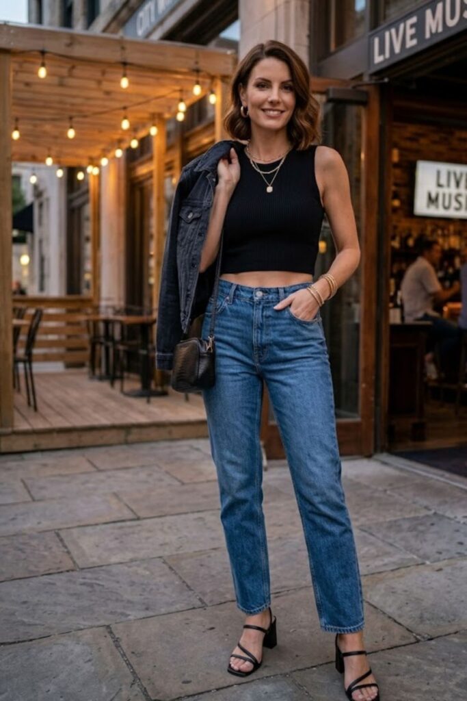 10. Crop Top with High-Waisted Jeans