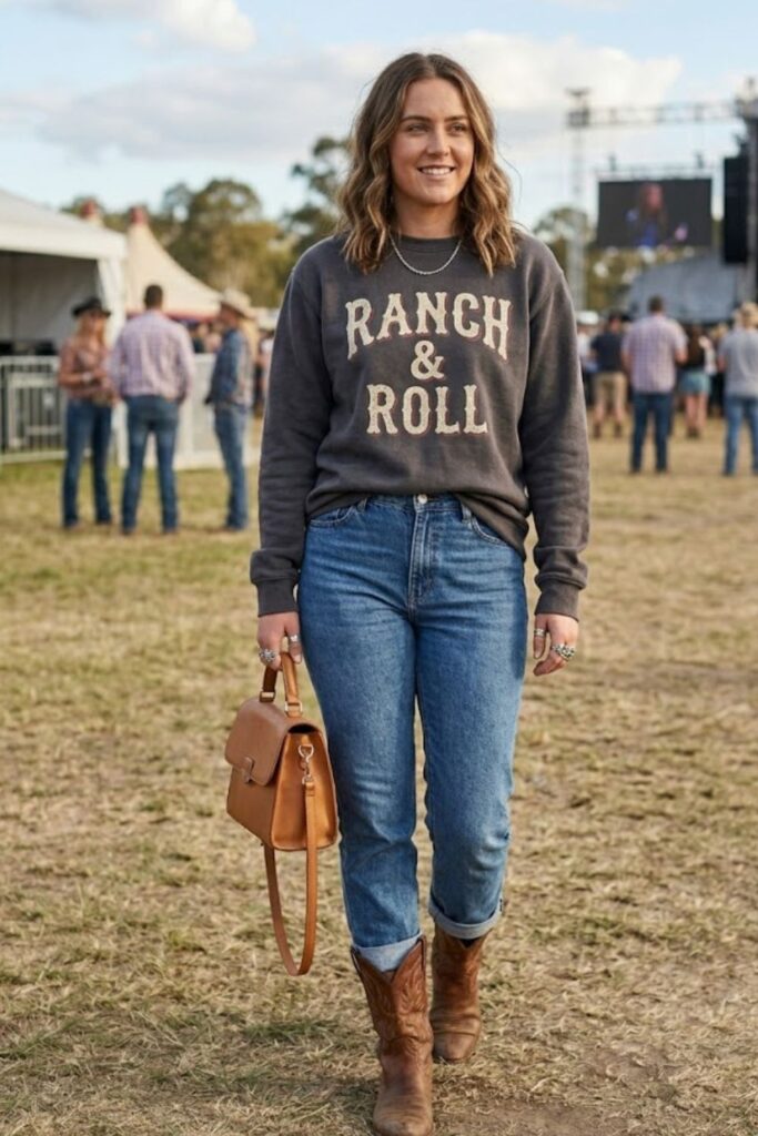 10. Graphic Sweatshirt and Straight-Leg Jeans