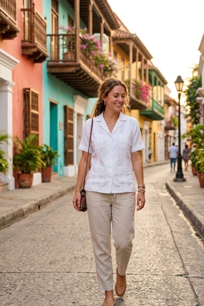 10. Guayabera Shirt with Casual Trousers