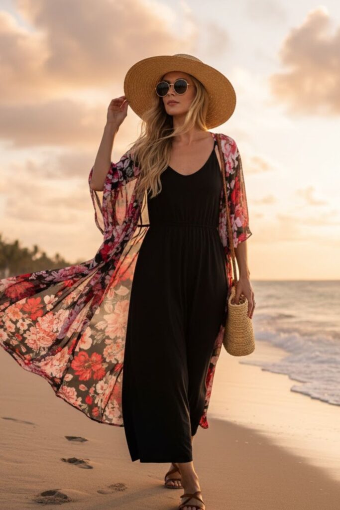 10. Layered Maxi Dress with Kimono
