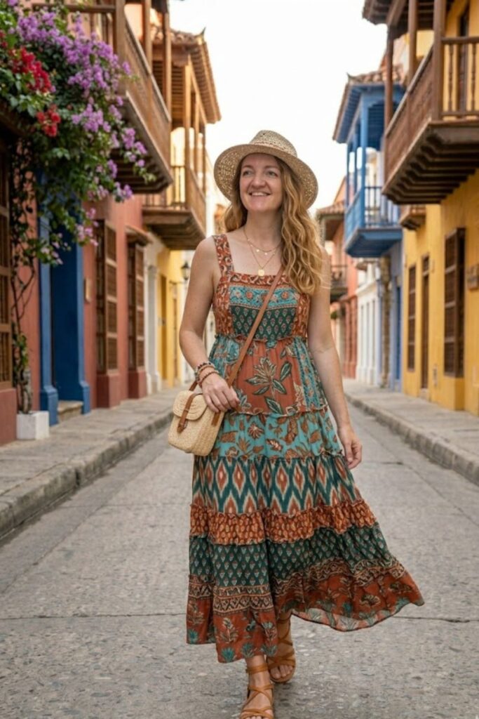 11. Boho Dress with Gladiator Sandals