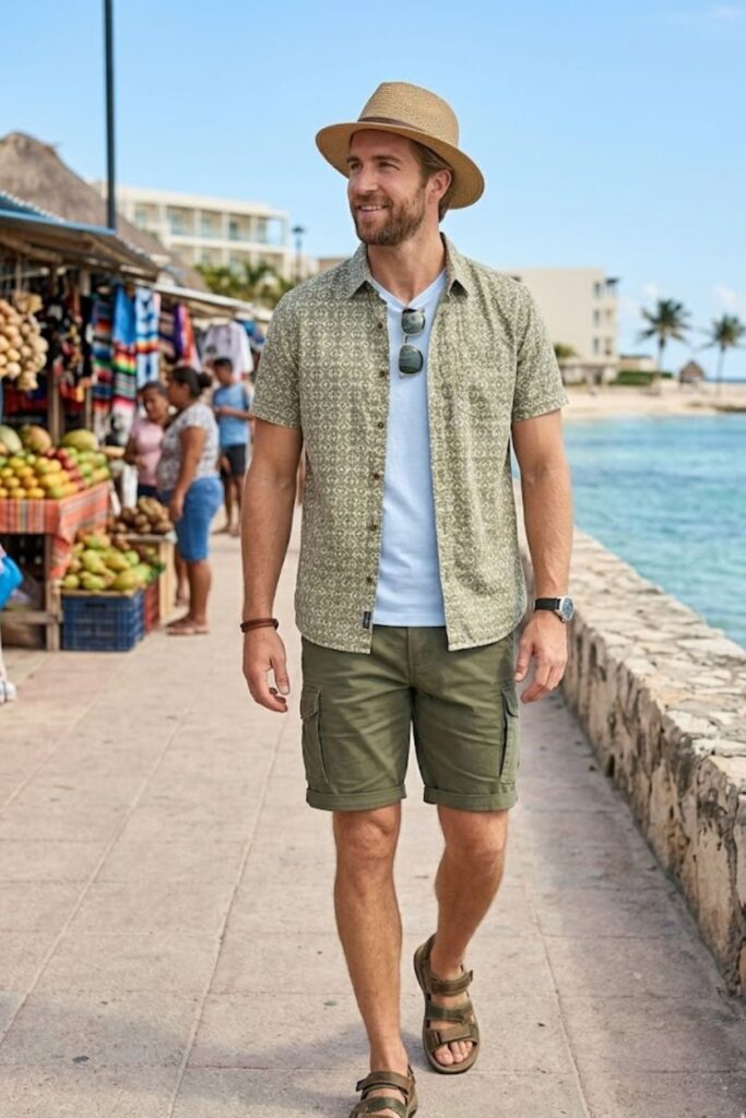 11. Button-Up Shirt with Cargo Shorts
