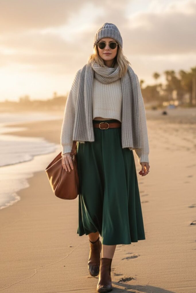 11. Cropped Sweater with High-Waist Skirt