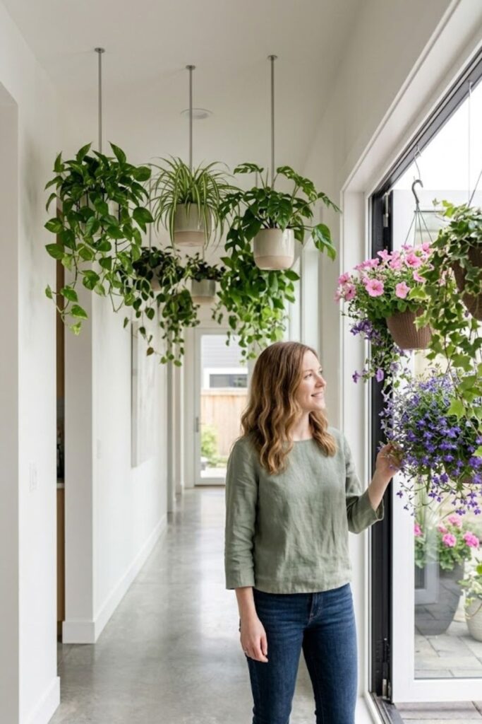11. Indoor-Outdoor Hanging Plant Corridor