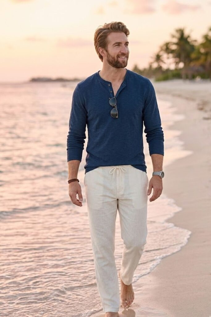 12. Henley with Linen Drawstring Pants