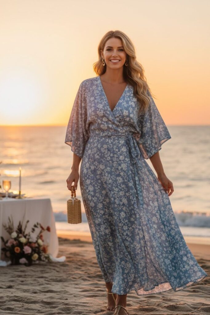 12. Kimono Dress with Strappy Sandals