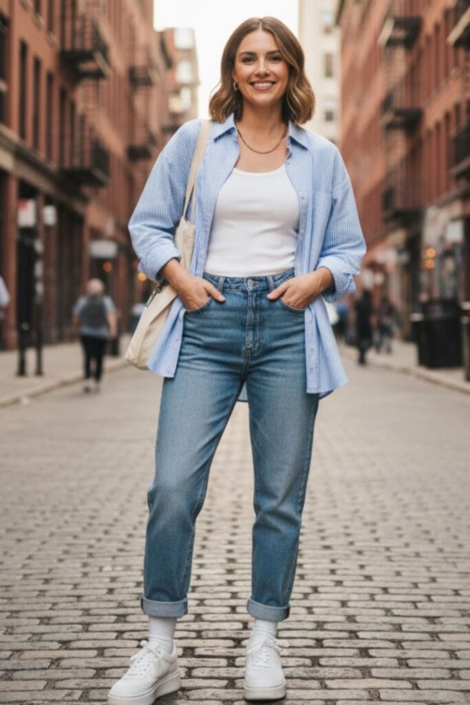 12. Oversized Shirt with Relaxed Jeans