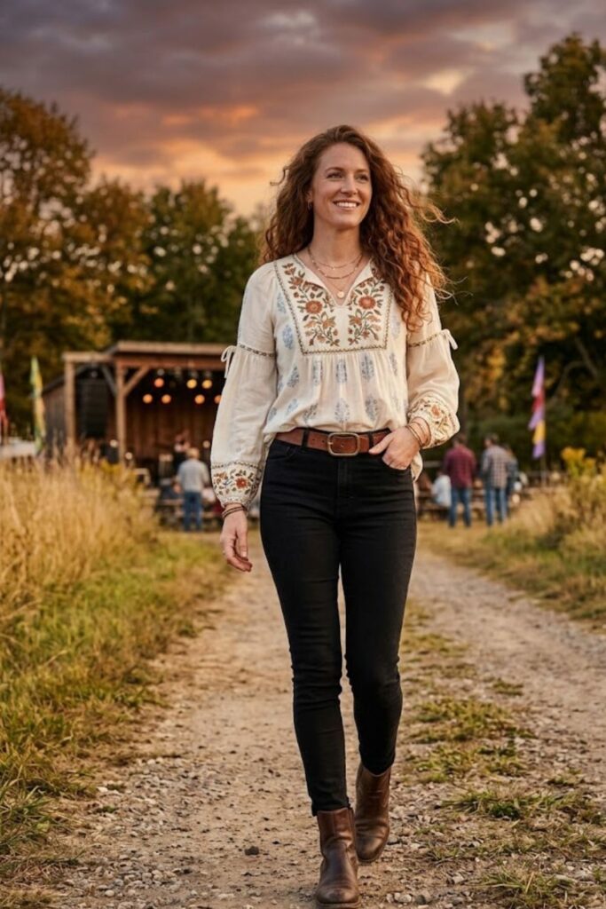 12. Peasant Blouse and Black Jeans
