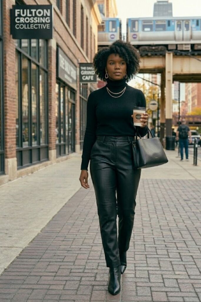 12. Turtleneck with Leather Pants