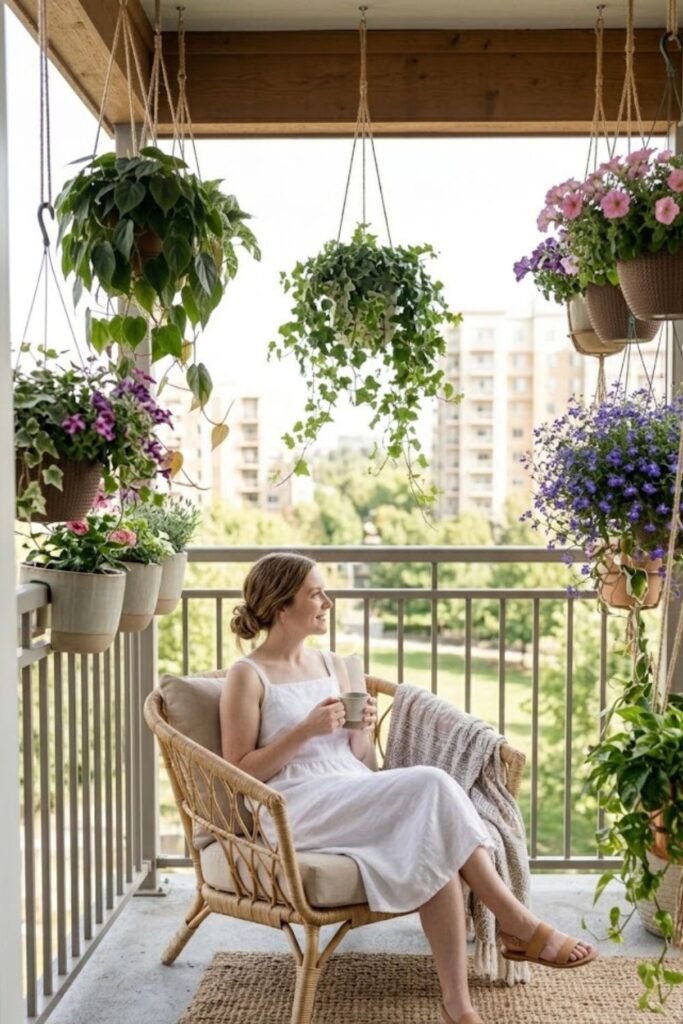 13. Balcony Hanging Plant Oasis