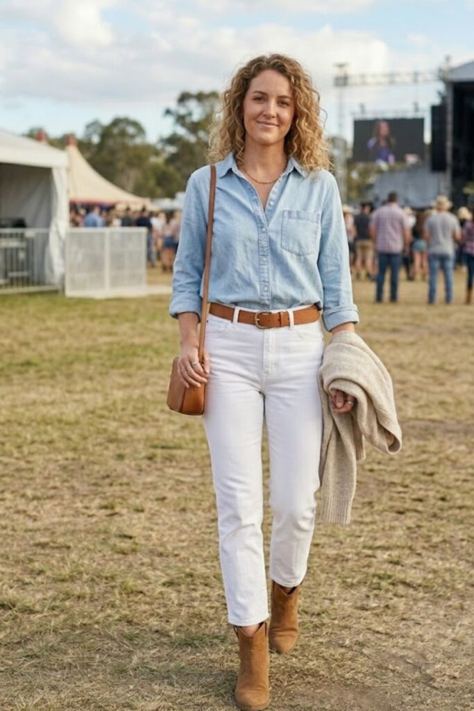 13. Chambray Shirt and White Jeans Combo