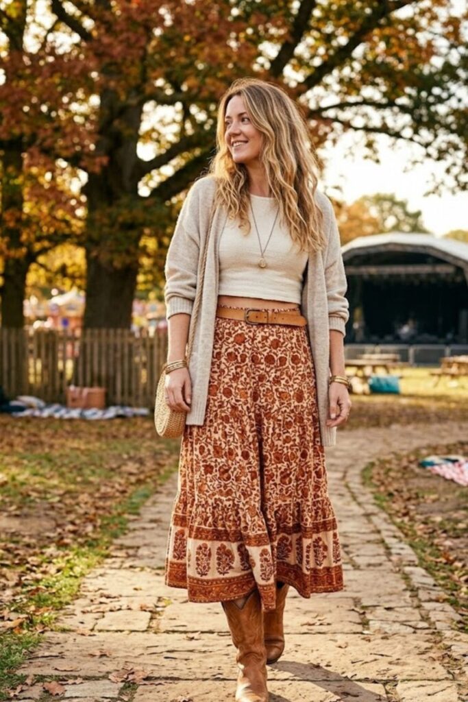 13. Crop Top with High-Waist Skirt