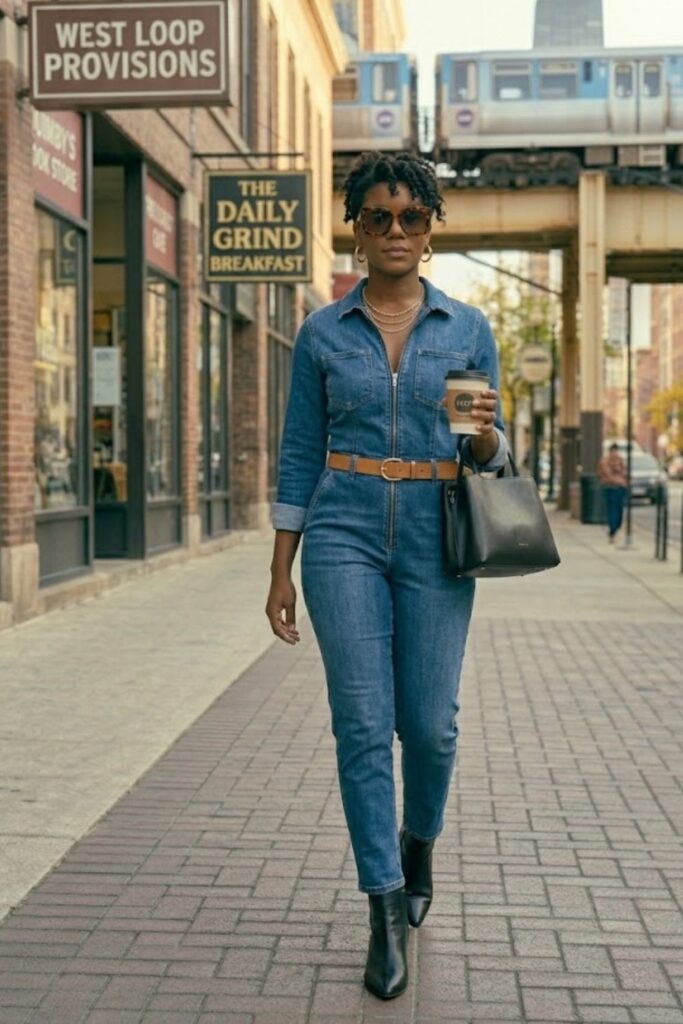 13. Denim Jumpsuit with Belt