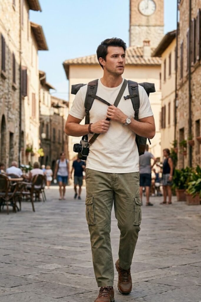 13. Neutral T-Shirt with Cargo Pants