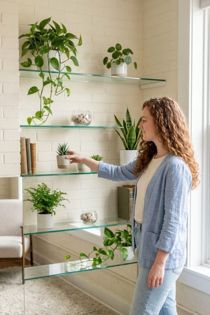13. Use Glass Shelves for a Light Look