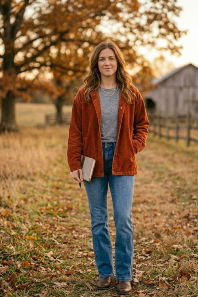 14. Corduroy Jacket and Straight-Leg Jeans