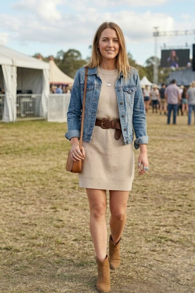 14. Cozy Knit Dress with Ankle Boots