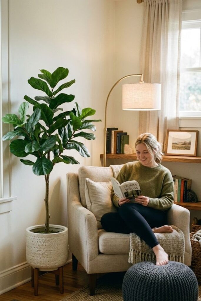 14. Create a Relaxation Corner with Artificial Greenery