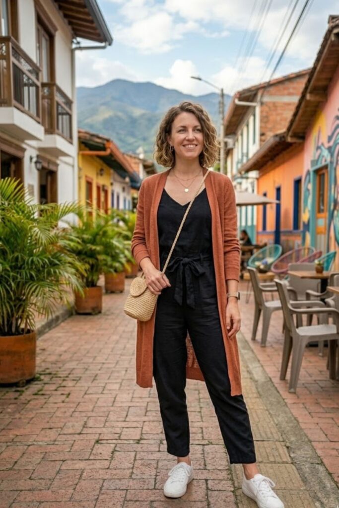 14. Jumpsuit with Lightweight Cardigan