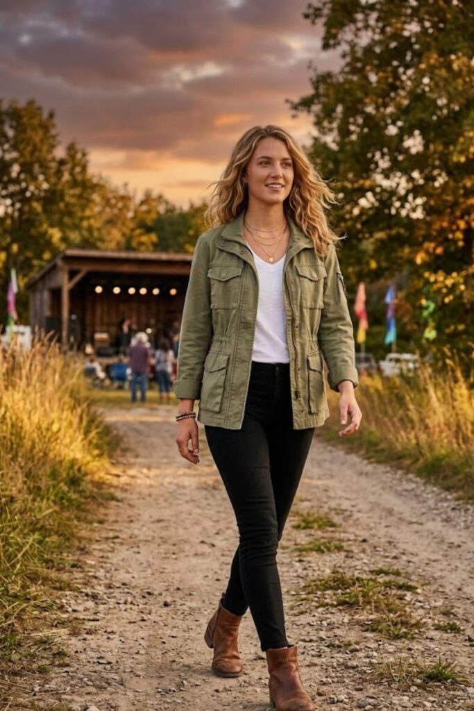 14. Utility Jacket and Black Jeans