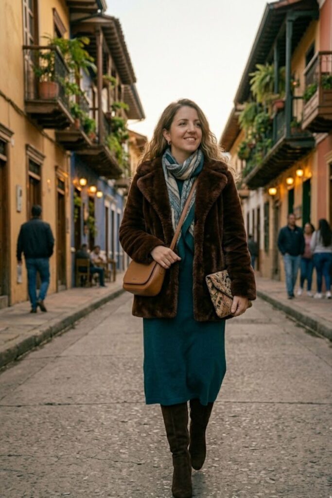 15. Faux Fur Jacket with Dress