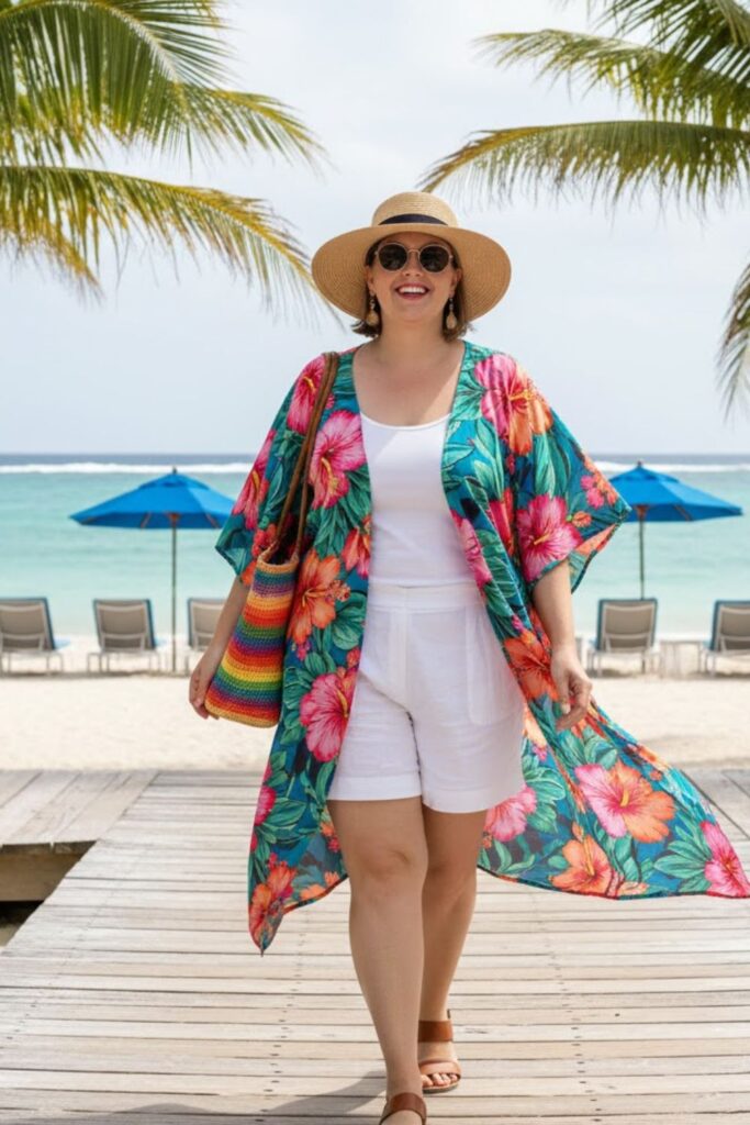15. Kimono Cover-Up with Shorts and Tank