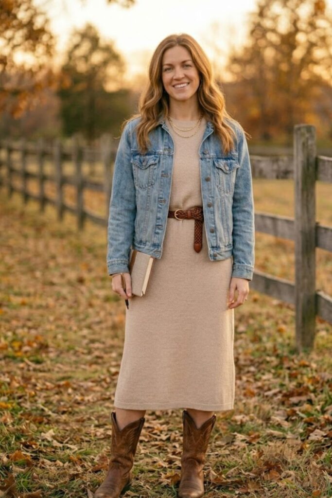 15. Knit Dress with Western Boots