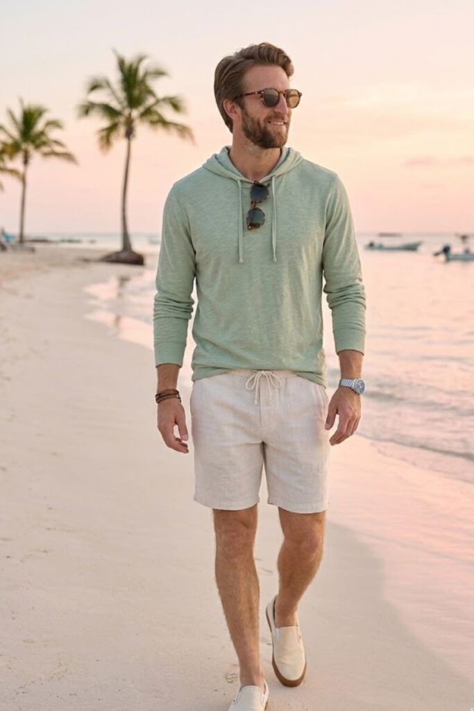 15. Lightweight Hoodie with Linen Shorts
