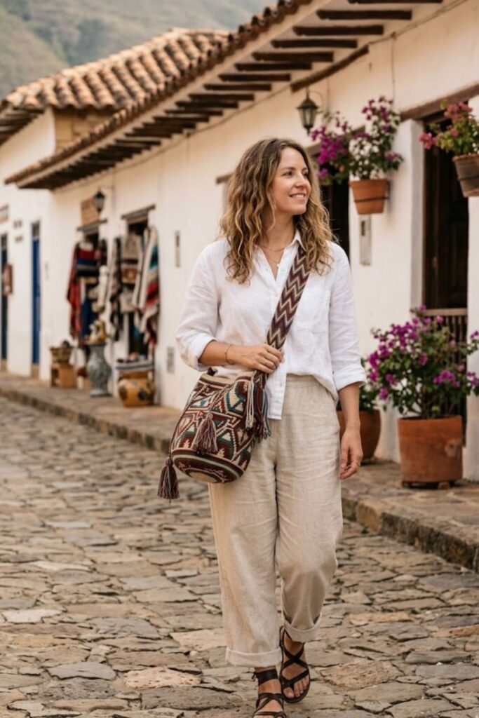15. Traditional Inspired Outfit with Artisan Bag