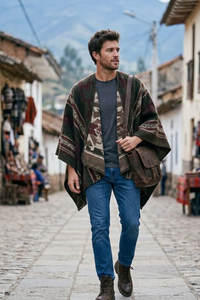 15. Traditional Ruana with Casual Clothes
