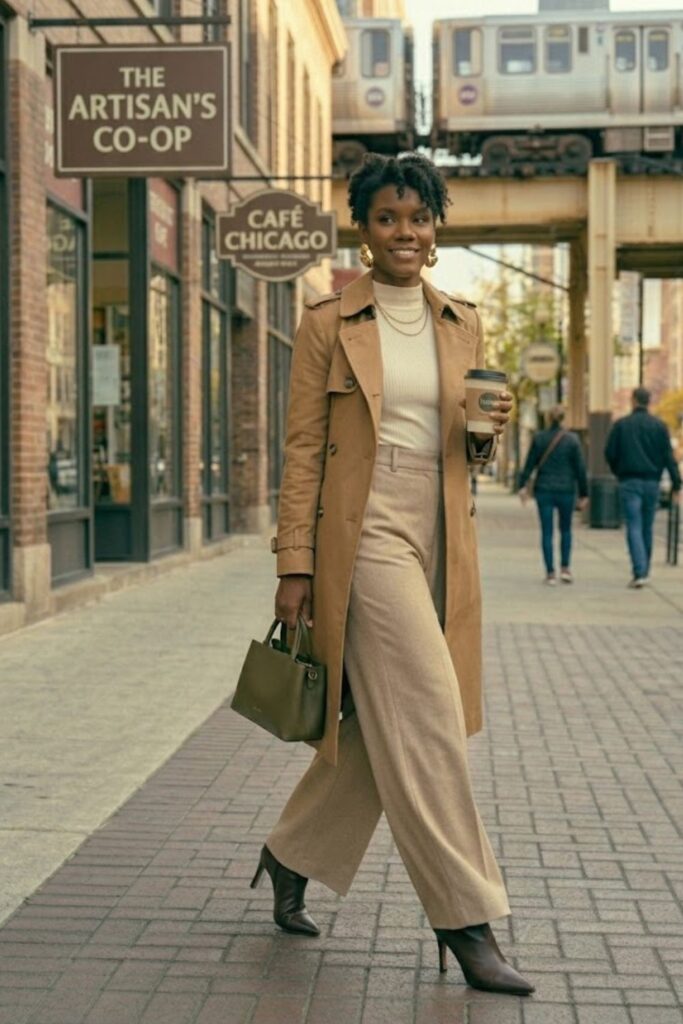 15. Trench Coat with Wide-Leg Pants