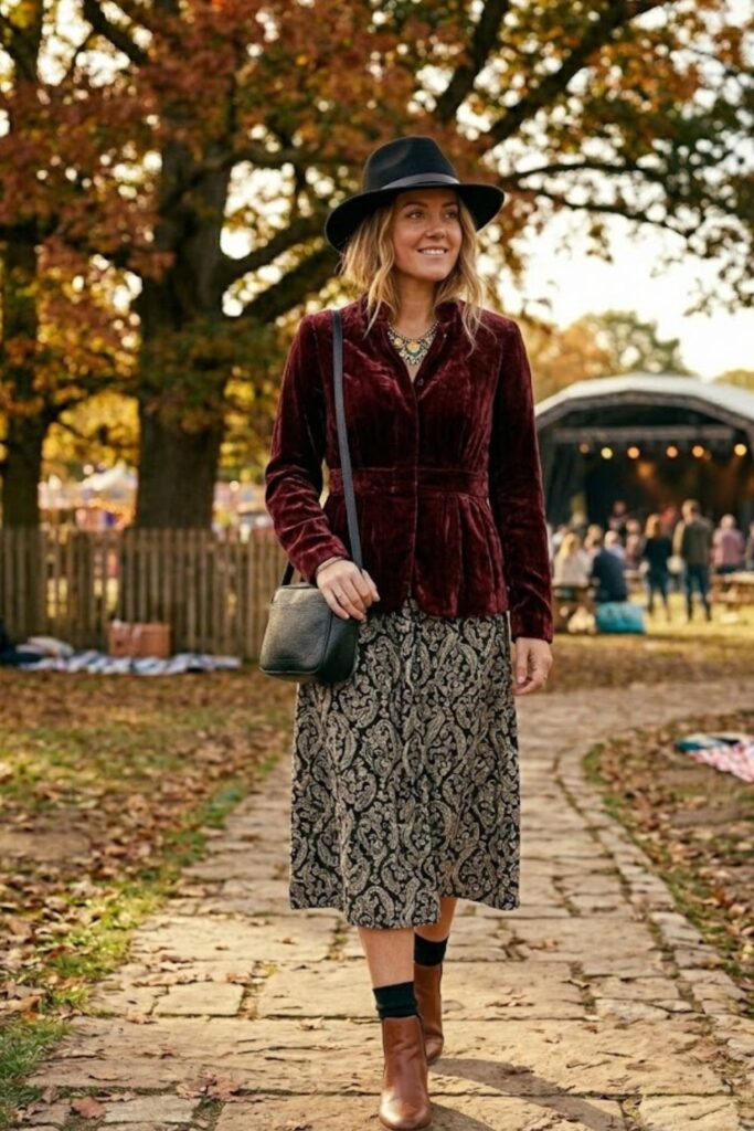 15. Velvet Jacket Over Skirt