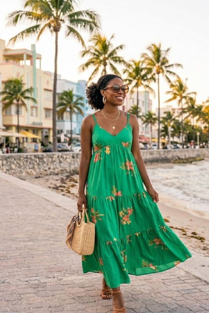 2. Flowy Maxi Dress with Sandals