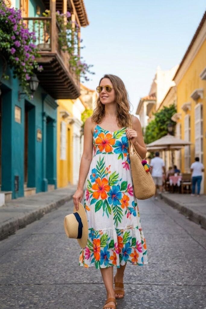 2. Flowy Sundress with Flat Sandals